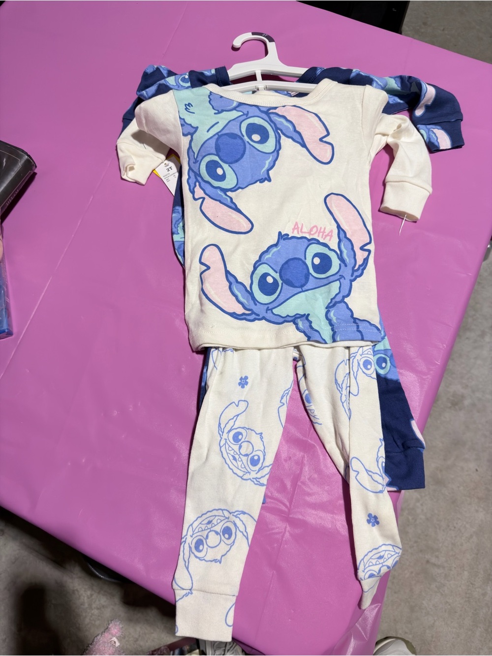 Kids Cream & Blue 'Aloha' Stitch Pajama Set 4 pack- Disney 2T